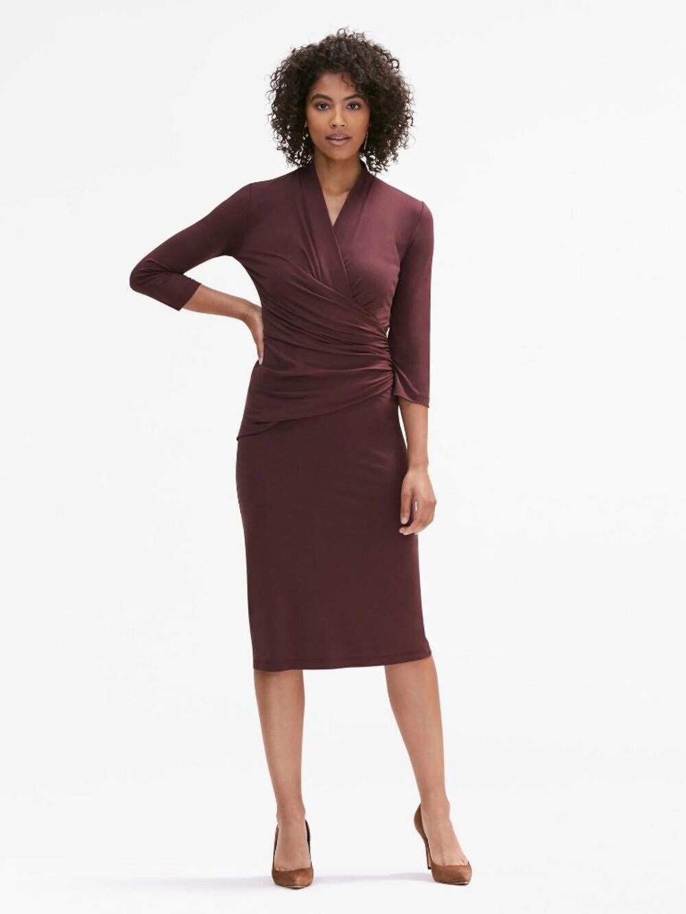 MM.LaFleur Women's Casey Faux Wrap Sheath Dress Size XL NWT Chestnut 3/4 Sleeves